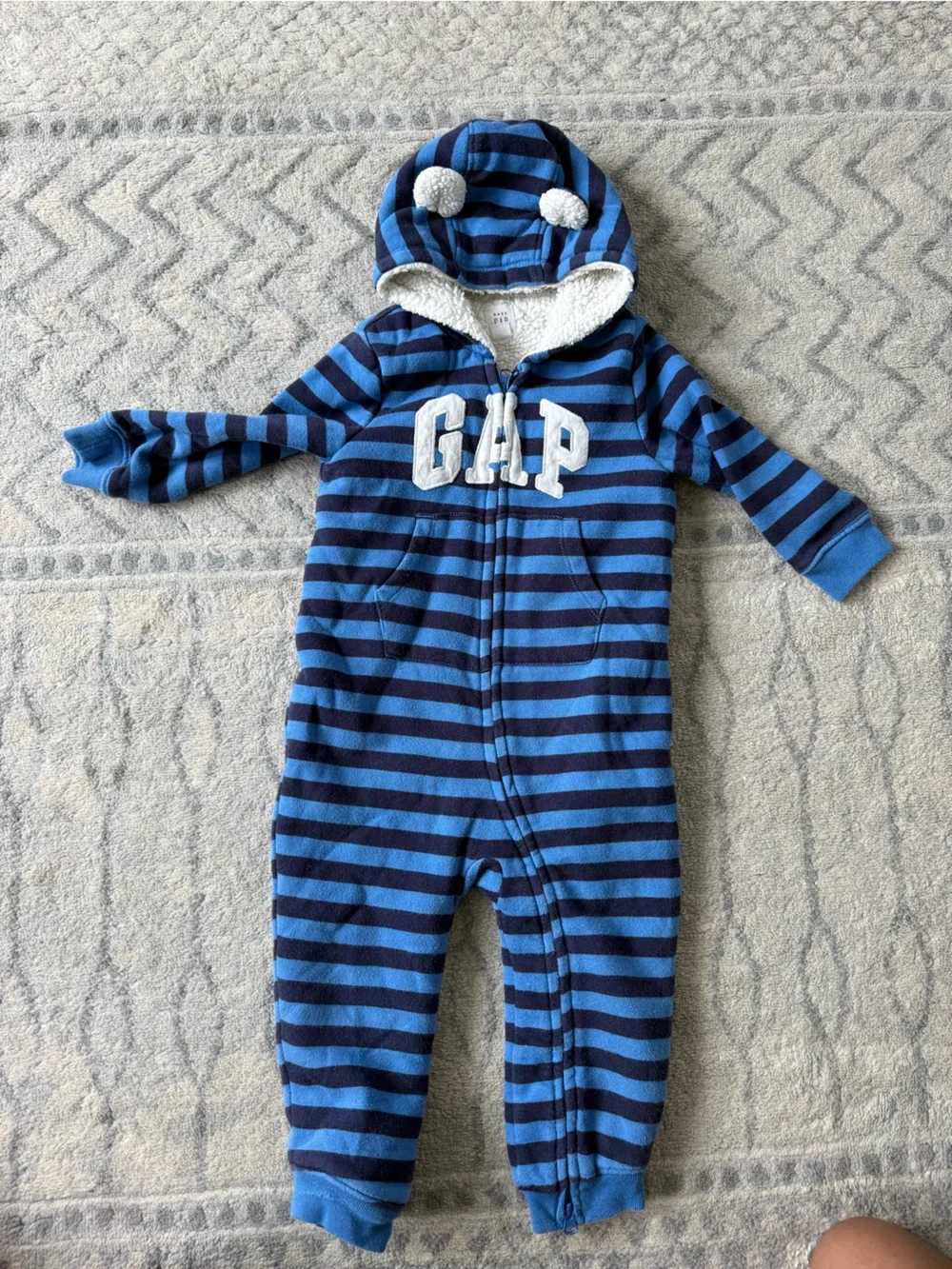 GAP Blue and Navy Striped Fleece Hooded One-Piece